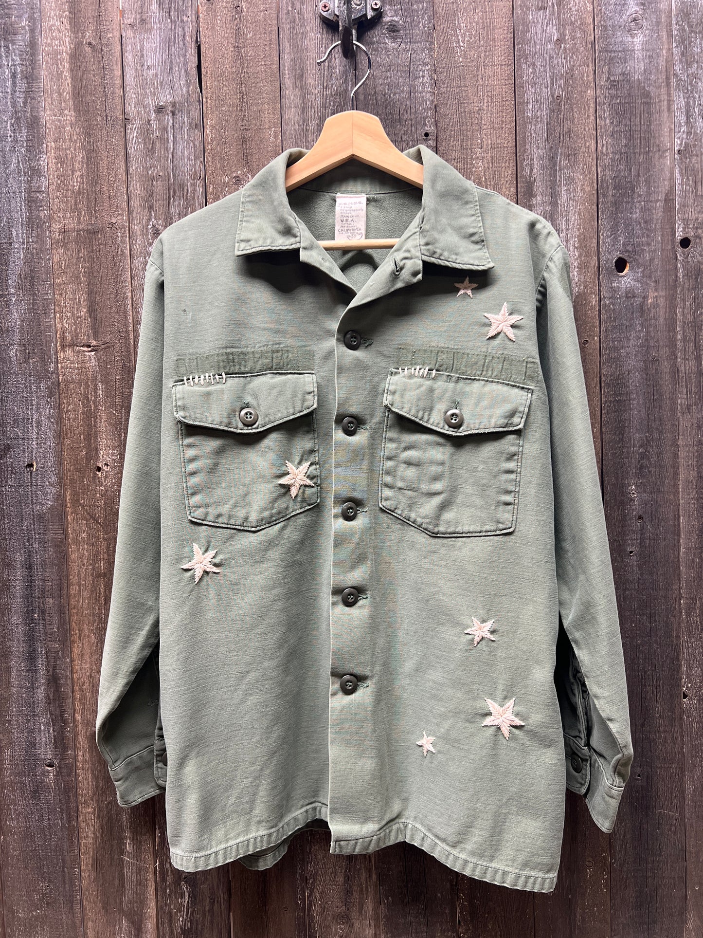 Vintage Army Jacket with Allover Hand Embroidered Stars
