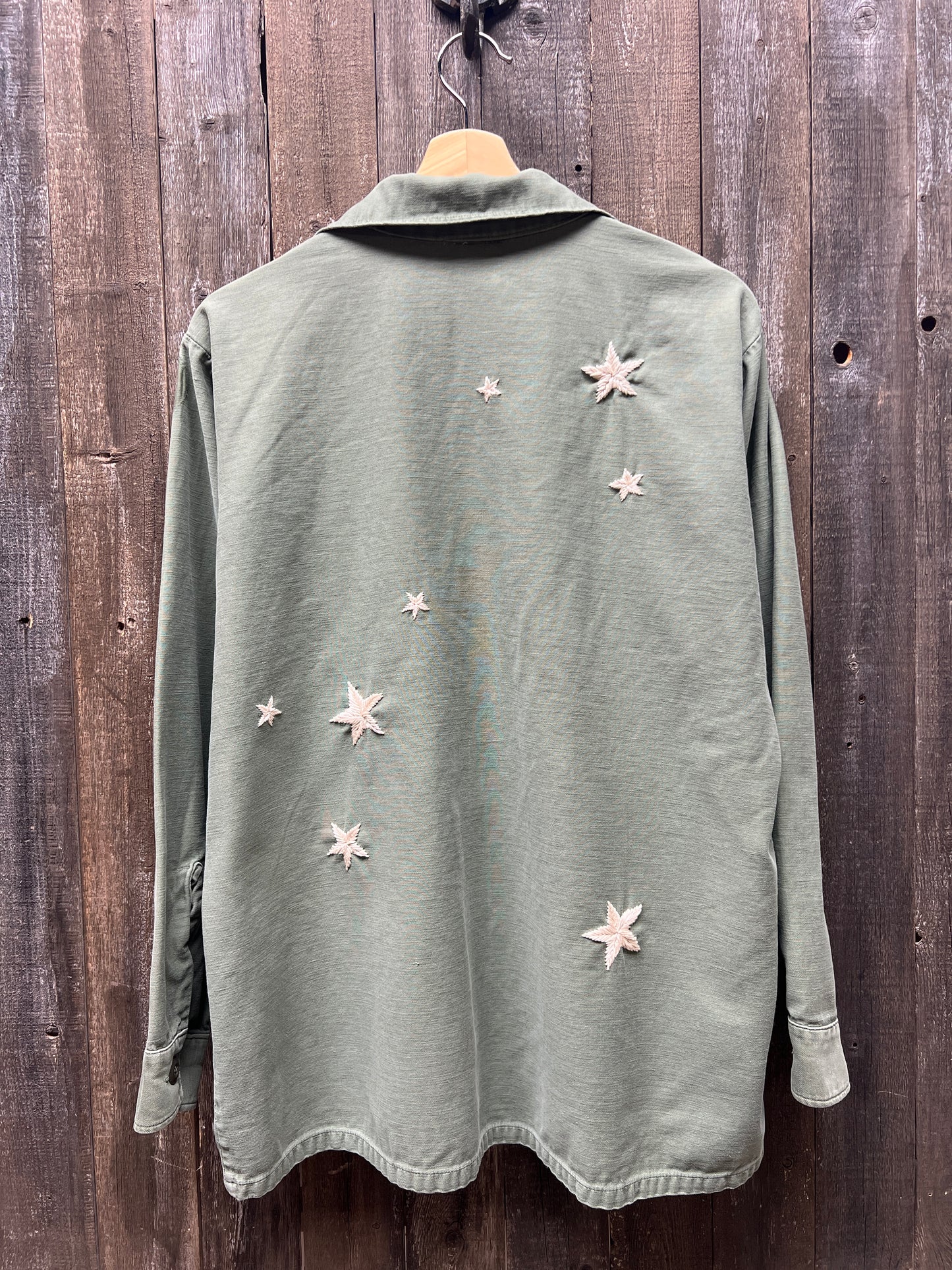 Vintage Army Jacket with Allover Hand Embroidered Stars