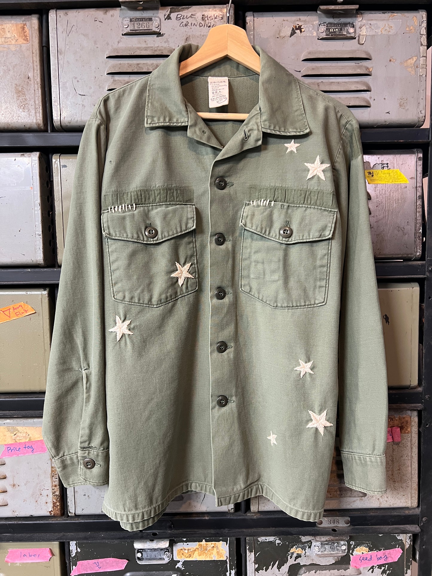 Vintage Army Jacket with Allover Hand Embroidered Stars