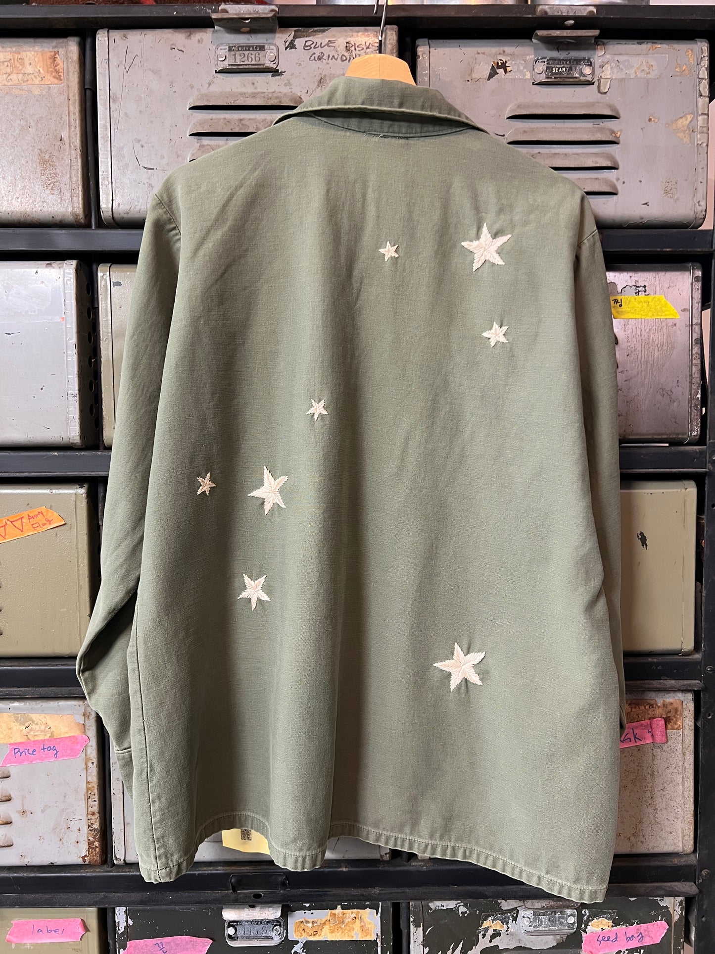 Vintage Army Jacket with Allover Hand Embroidered Stars