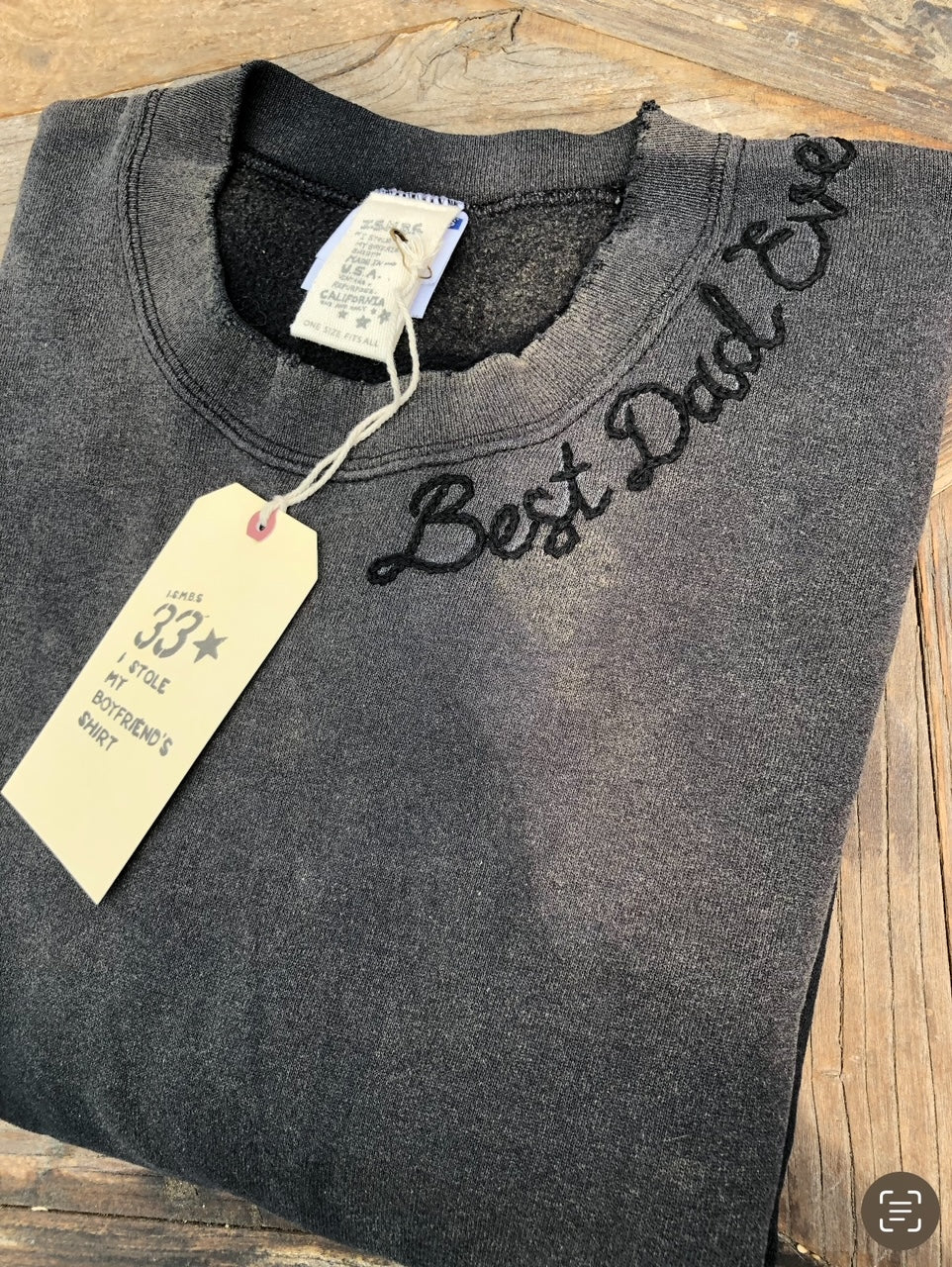 WASHED NAVY VINTAGE SWEATS WITH CUSTOM HAND EMBROIDERY ON NECKLINE - OVERSIZE FIT