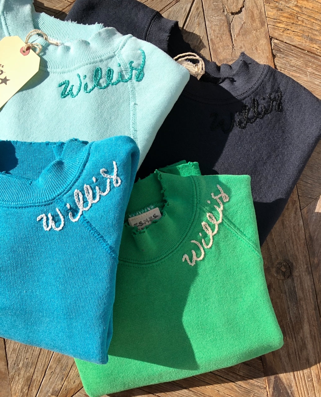 TEAL VINTAGE SWEATS WITH CUSTOM HAND EMBROIDERY ON NECKLINE - OVERSIZE FIT