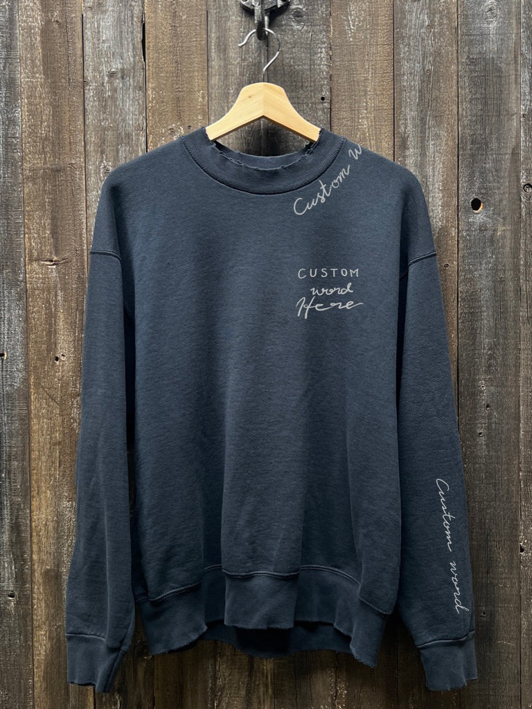 BLACK VINTAGE SWEATS WITH CUSTOM HAND EMBROIDERY ON NECKLINE - OVERSIZE FIT