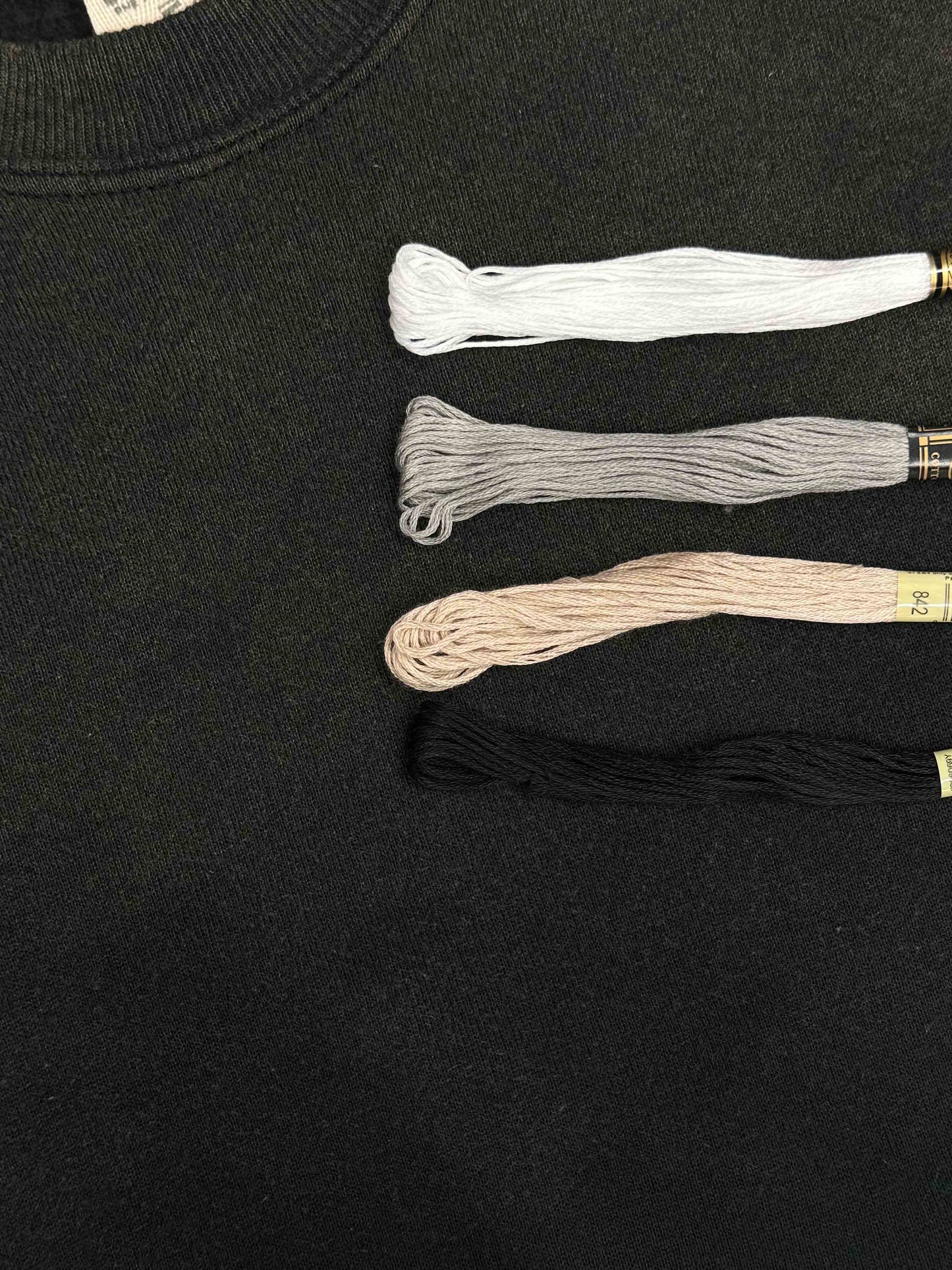 BLACK VINTAGE SWEATS WITH CUSTOM HAND EMBROIDERY ON NECKLINE - OVERSIZE FIT