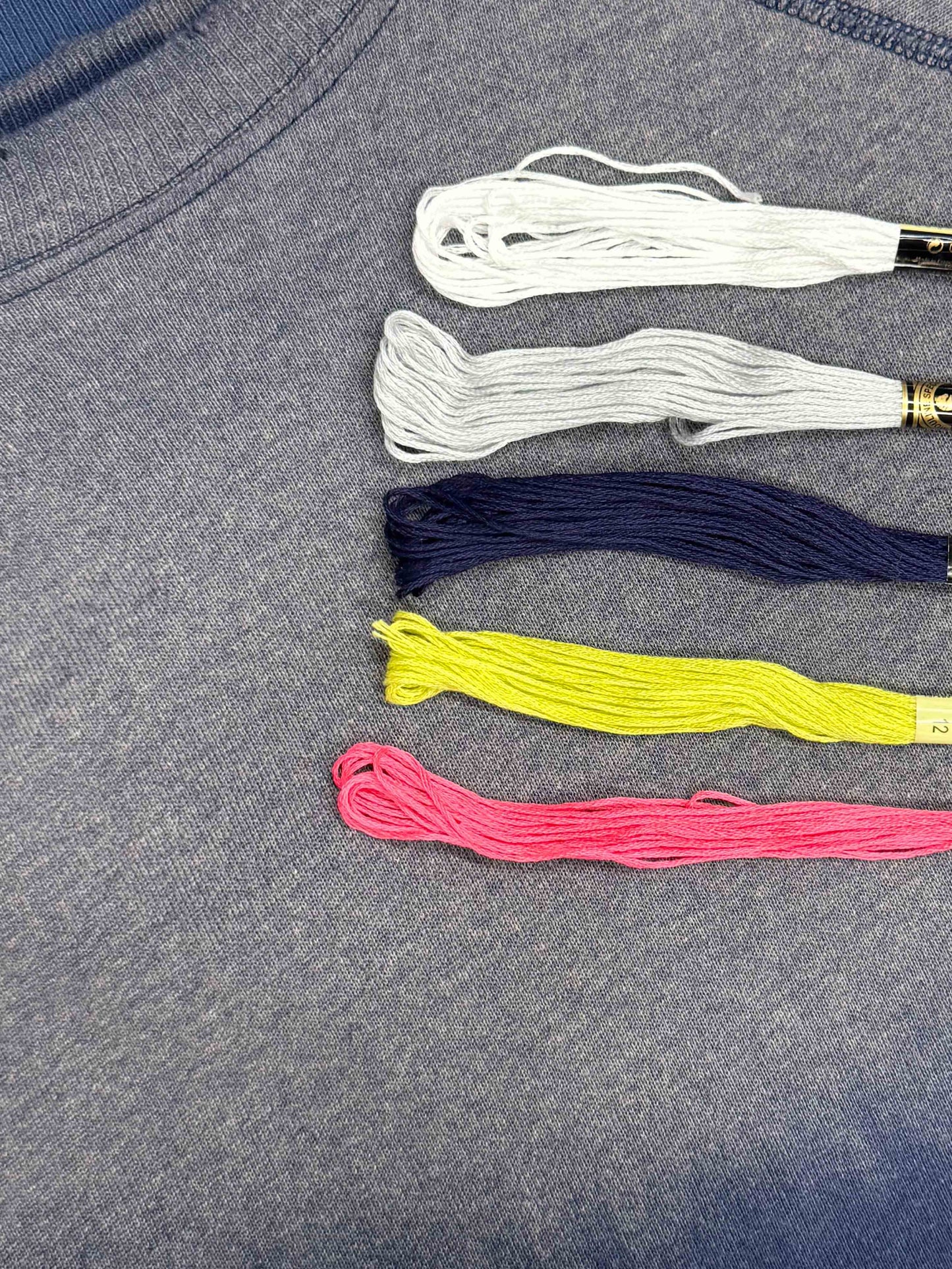 WASHED NAVY VINTAGE SWEATS WITH CUSTOM HAND EMBROIDERY ON NECKLINE - OVERSIZE FIT