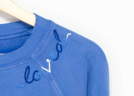BLUE L/S SWEATS WITH CUSTOM HAND EMBROIDERY