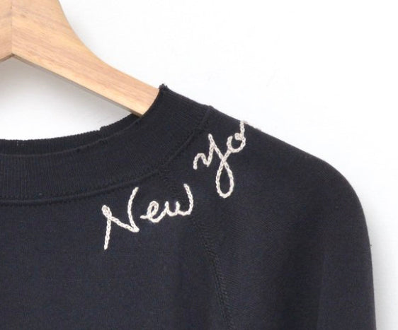 BLACK VINTAGE SWEATS WITH CUSTOM HAND EMBROIDERY