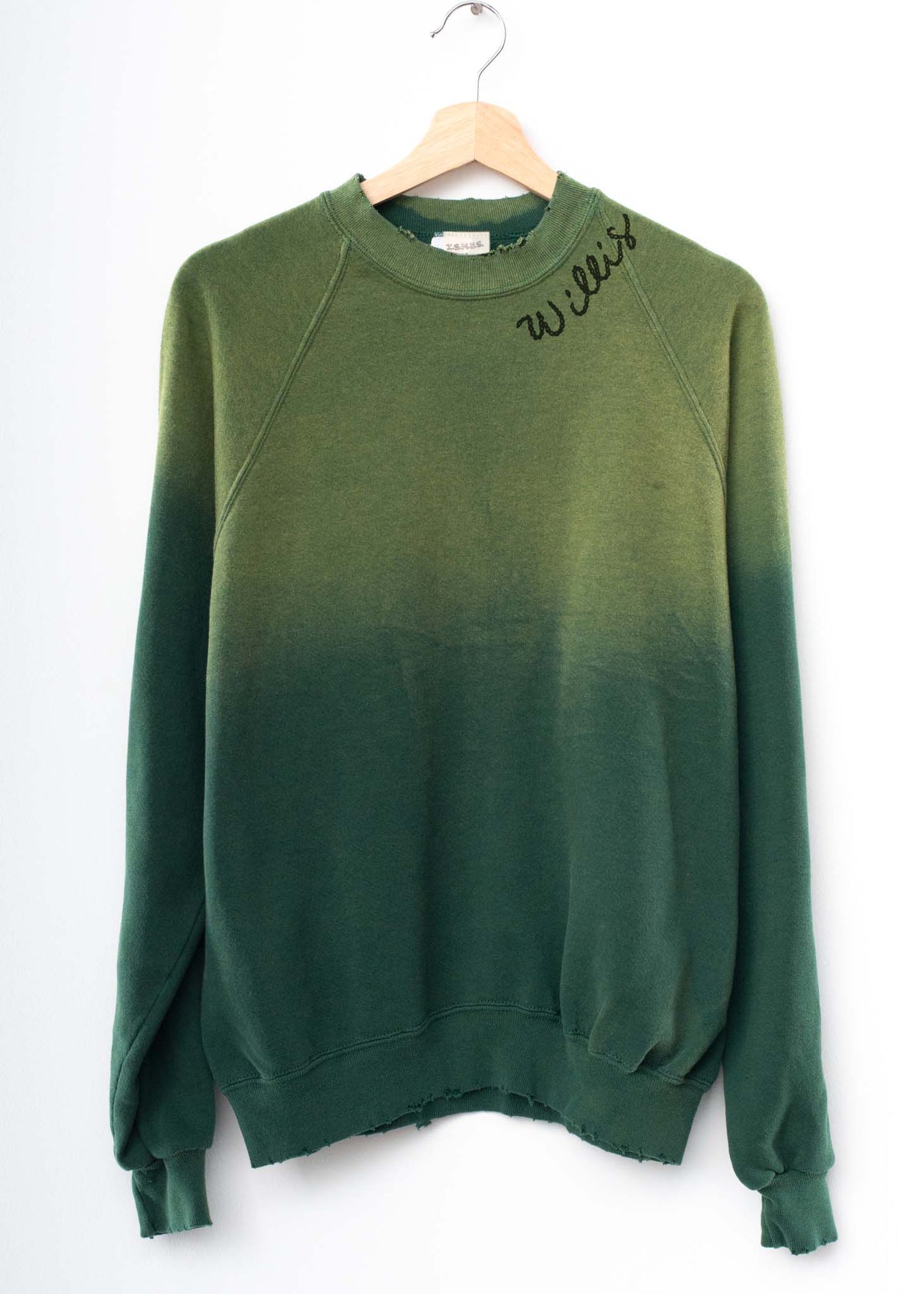 VINTAGE GREEN VINTAGE SWEATS WITH CUSTOM HAND EMBROIDERY