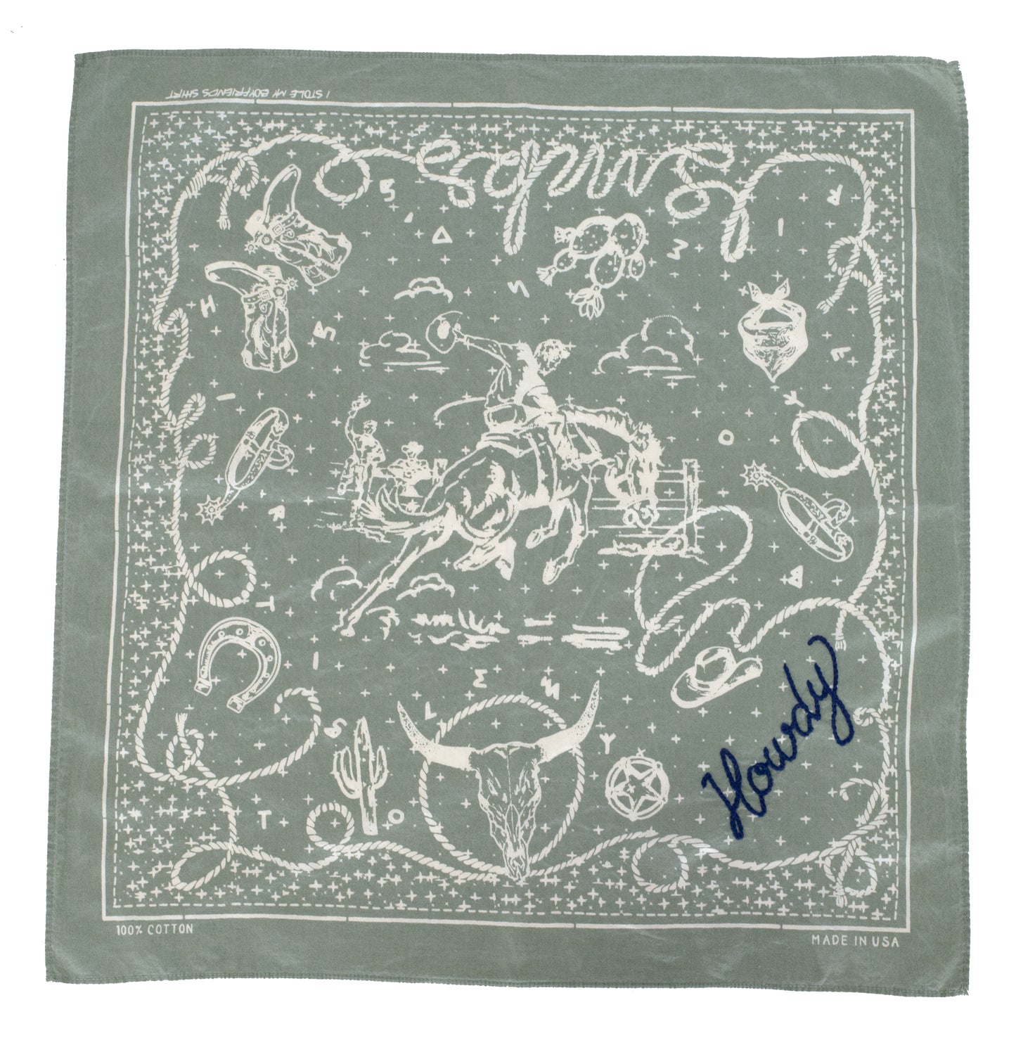 ISMBS HOWDY BANDANA WITH CUSTOM HAND EMBROIDERY- OLIVE