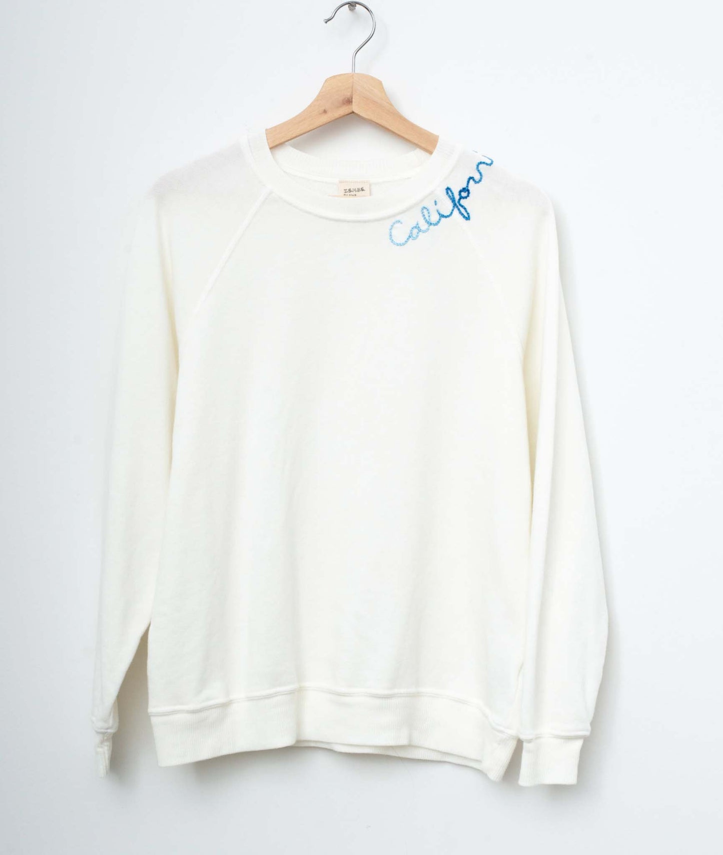 WHITE L/S SWEATS WITH CUSTOM HAND EMBROIDERY
