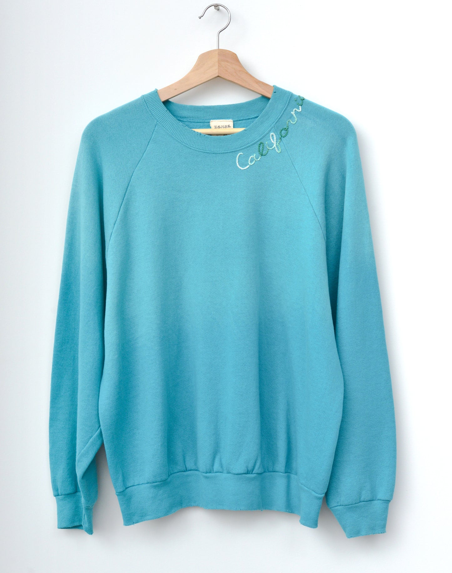 TEAL VINTAGE SWEATS WITH CUSTOM HAND EMBROIDERY