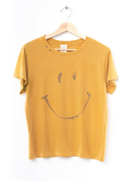 Smiley Face  Tee- Mustard Yellow-XS/S
