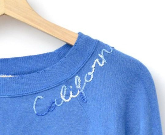BLUE VINTAGE SWEATS WITH CUSTOM HAND EMBROIDERY