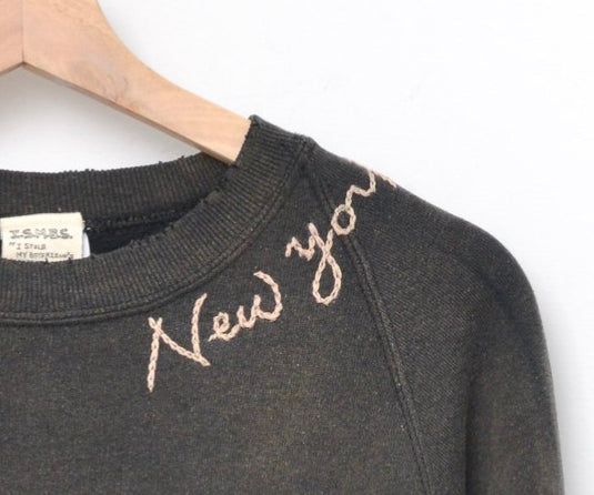 WASHED BLACK VINTAGE SWEATS WITH CUSTOM HAND EMBROIDERY
