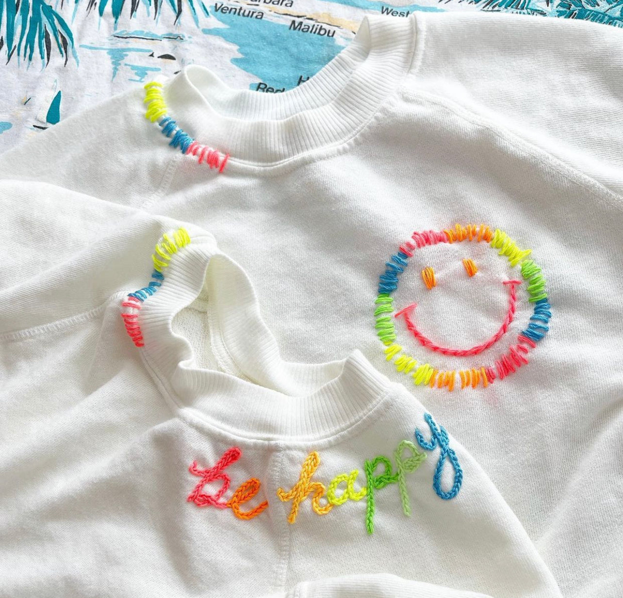 Neon Rainbow Smiley Face or Be Happy Sweatshirt (5 Colors)