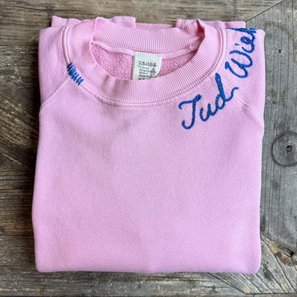 PASTEL PINK SWEATS WITH CUSTOM HAND EMBROIDERY