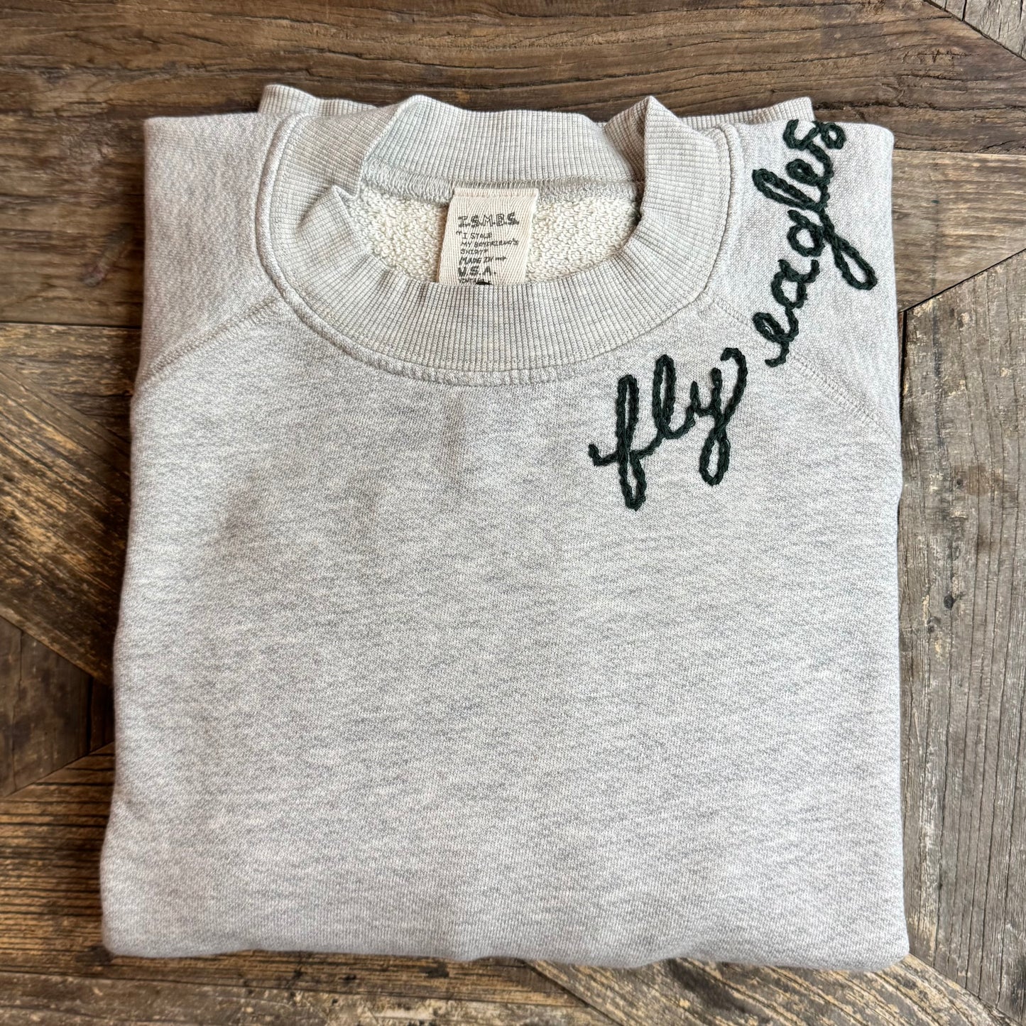 H.GREY L/S SWEATS WITH CUSTOM HAND EMBROIDERY