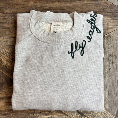 H.GREY L/S SWEATS WITH CUSTOM HAND EMBROIDERY