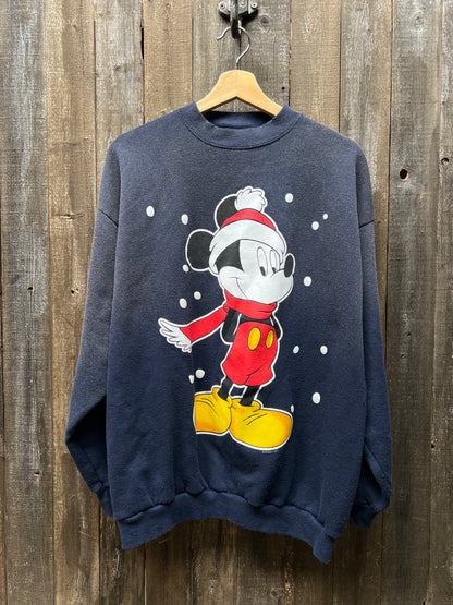 Vintage Christmas Mickey Mouse Sweatshirt-L-Customize Your Embroidery Wording(3Colors)