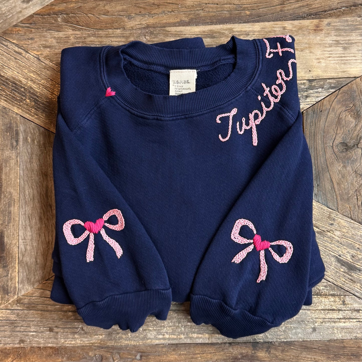 Ribbon on Sleeve Sweatshirt with Personalized Hand Embroidery (13 Colors)