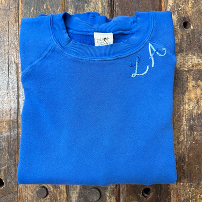 BLUE L/S SWEATS WITH CUSTOM HAND EMBROIDERY
