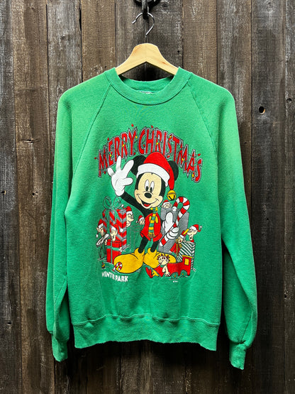 Vintage Christmas Mickey Mouse Sweatshirt-M-Customize Your Embroidery Wording