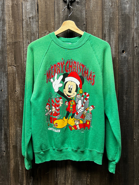 Vintage Christmas Mickey Mouse Sweatshirt-M-Customize Your Embroidery Wording