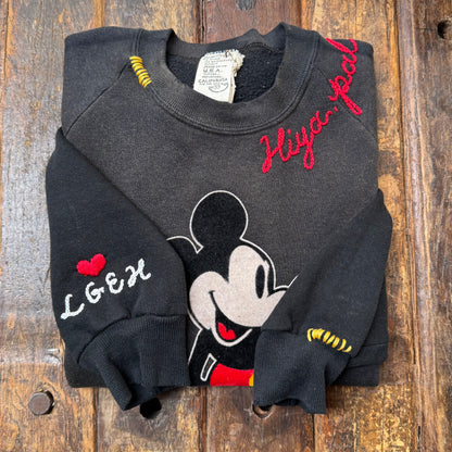 Vintage Mickey Sweatshirt-S,M,L,XL-Customize Your Embroidery Wording on Neckline & Sleeve
