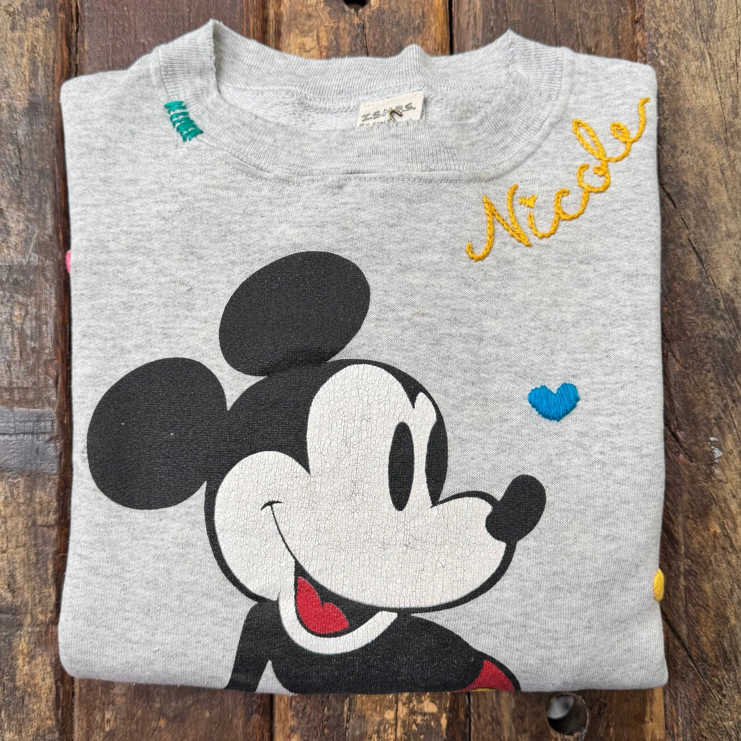 ALL MY HEART Vintage Mickey Sweatshirt-S,M,L- Customize Your Embroidery Wording