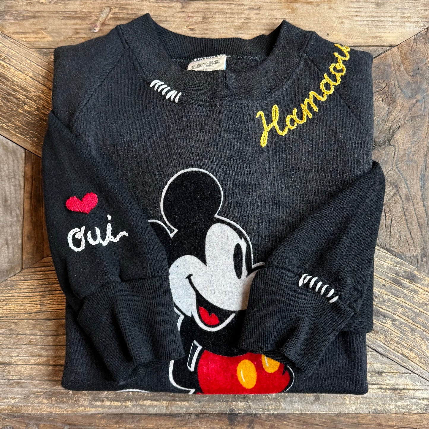 Vintage Mickey Sweatshirt-S,M,L,XL-Customize Your Embroidery Wording on Neckline & Sleeve
