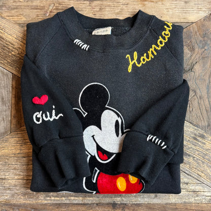 Vintage Mickey Sweatshirt-S,M,L,XL-Customize Your Embroidery Wording on Neckline & Sleeve