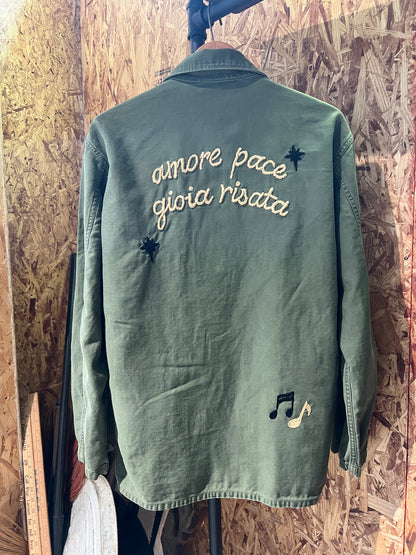Vintage Army Jacket with Allover PERSONALIZED HAND EMBROIDERY