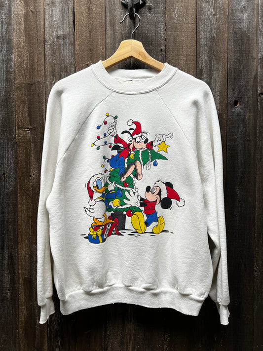 Vintage Christmas Mickey & Minnie Sweatshirt-L-Customize Your Embroidery Wording