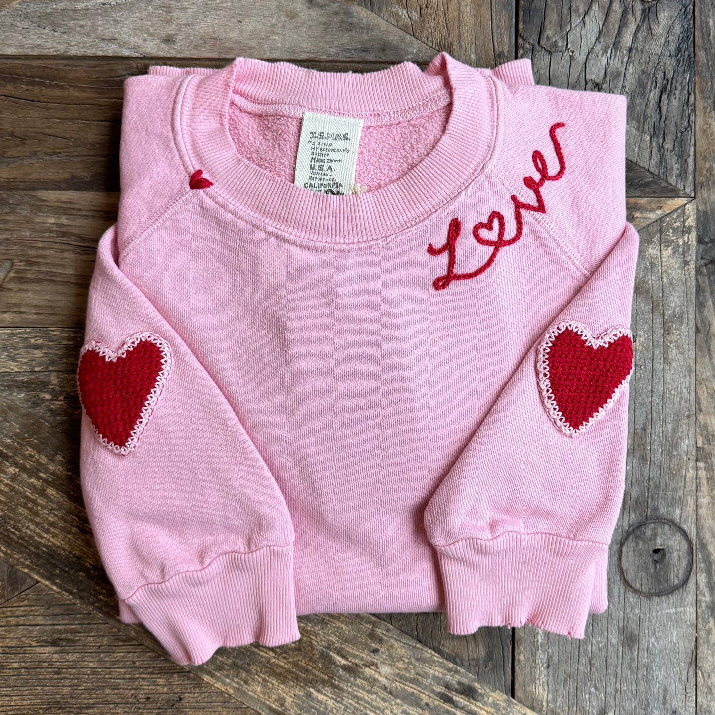 Crochet Hearts Sweatshirt WITH CUSTOM HAND EMBROIDERY(17Colors)