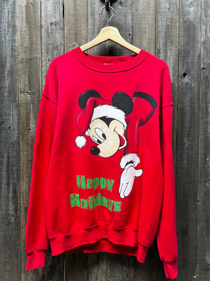 Vintage Christmas Mickey Mouse Sweatshirt-M-Customize Your Embroidery Wording