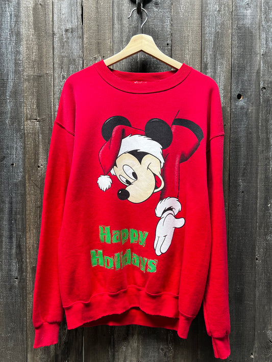 Vintage Christmas Mickey Mouse Sweatshirt-M-Customize Your Embroidery Wording