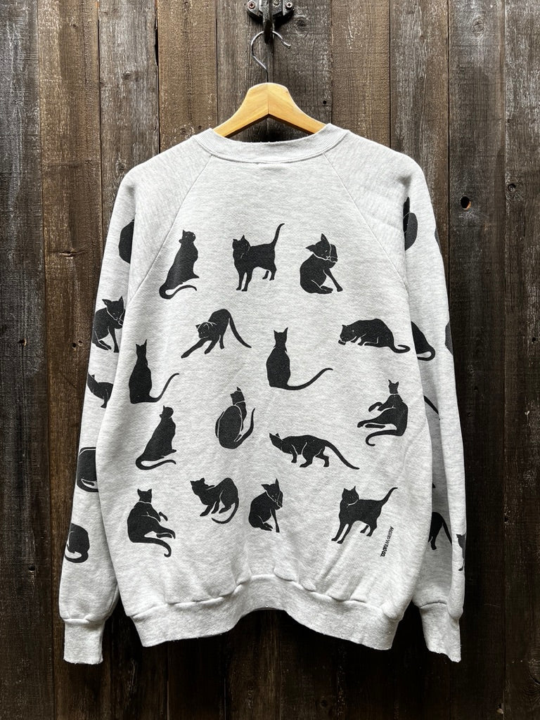 VINTAGE ALLOVER CATS SWEATSHIRT-OS-Customize Your Embroidery Wording