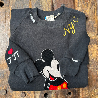 Vintage Mickey Sweatshirt-S,M,L,XL-Customize Your Embroidery Wording on Neckline & Sleeve