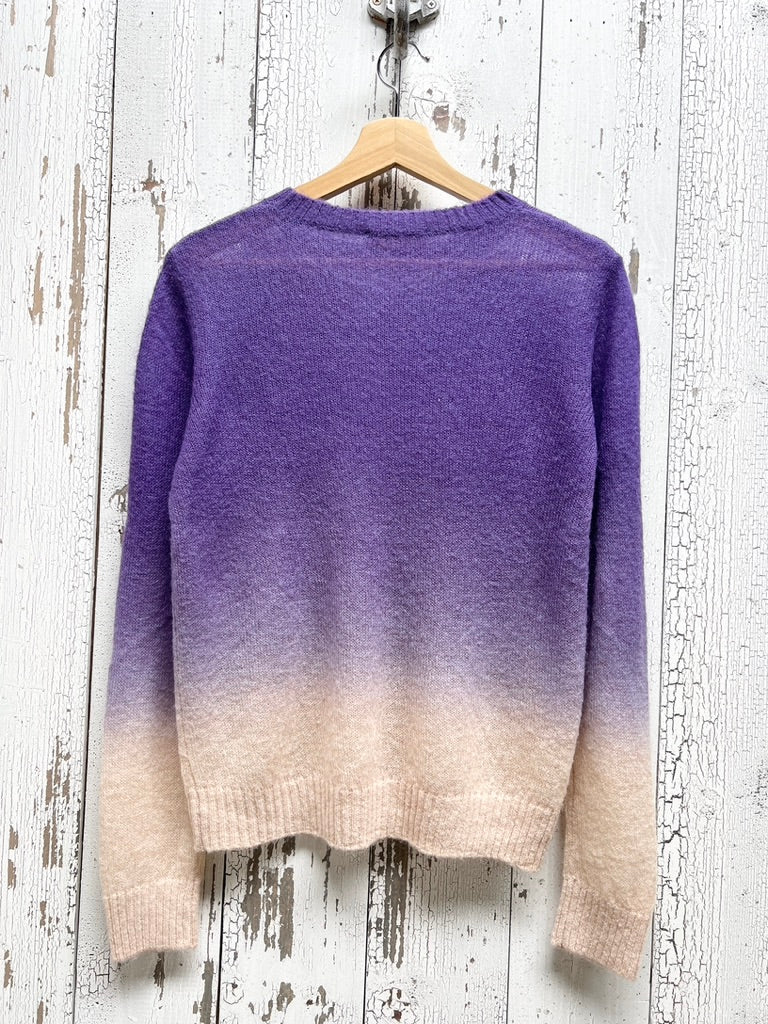 PURPLE DIP DYED SWEATER WITH CUSTOM HAND EMBROIDERY-S