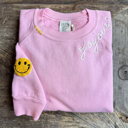 Crochet Smiley Patch Sweatshirts WITH CUSTOM HAND EMBROIDERY- (17Colors)