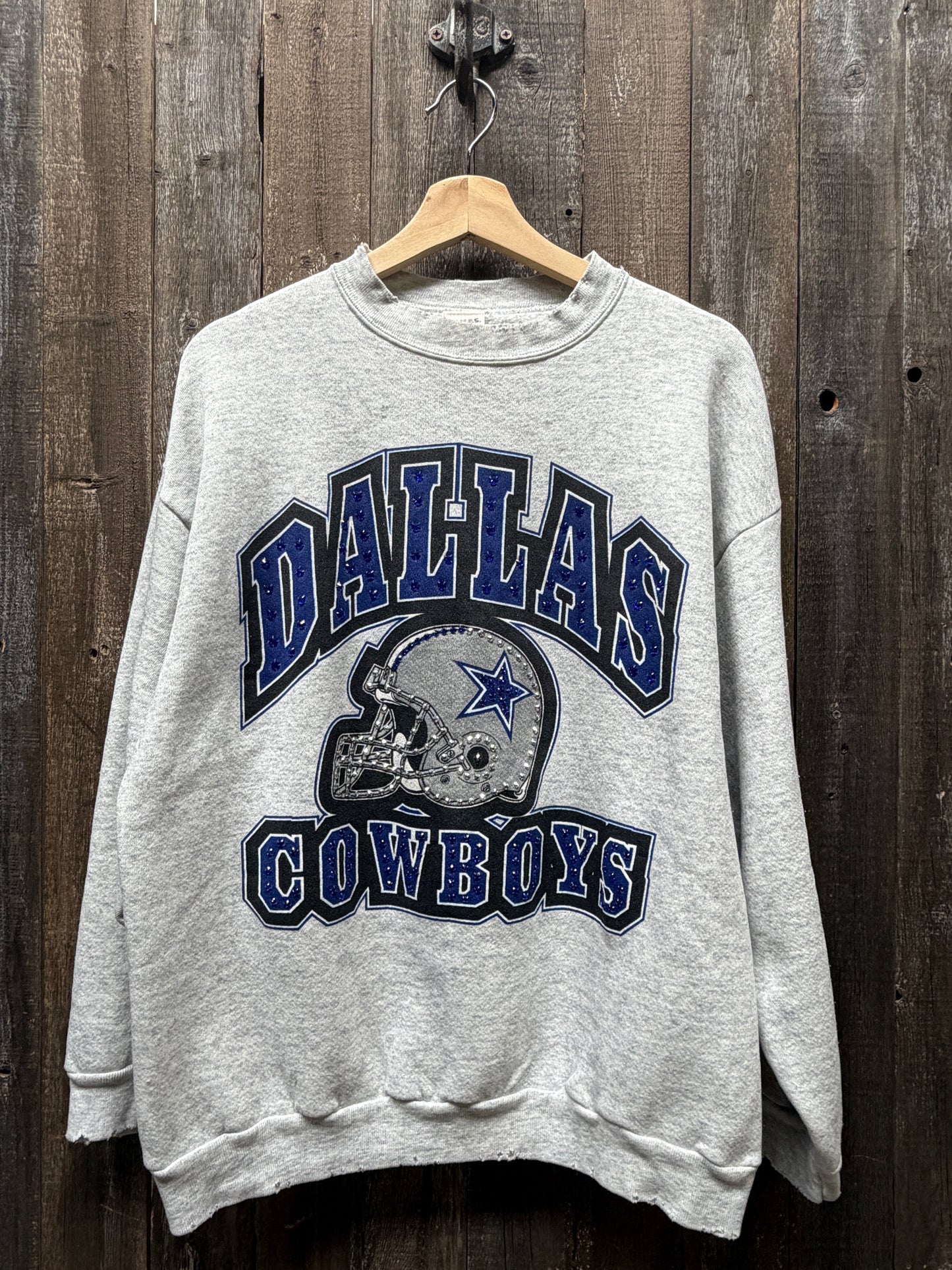Vintage Dallas Cowboys Sweatshirt with Rhinestones-M/L-Customize Your Embroidery Wording