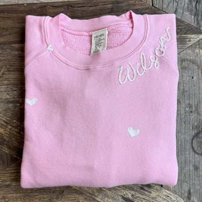 Heart Allover Puff Print Sweatshirt -Customize Your Embroidery Wording (2 Colors)