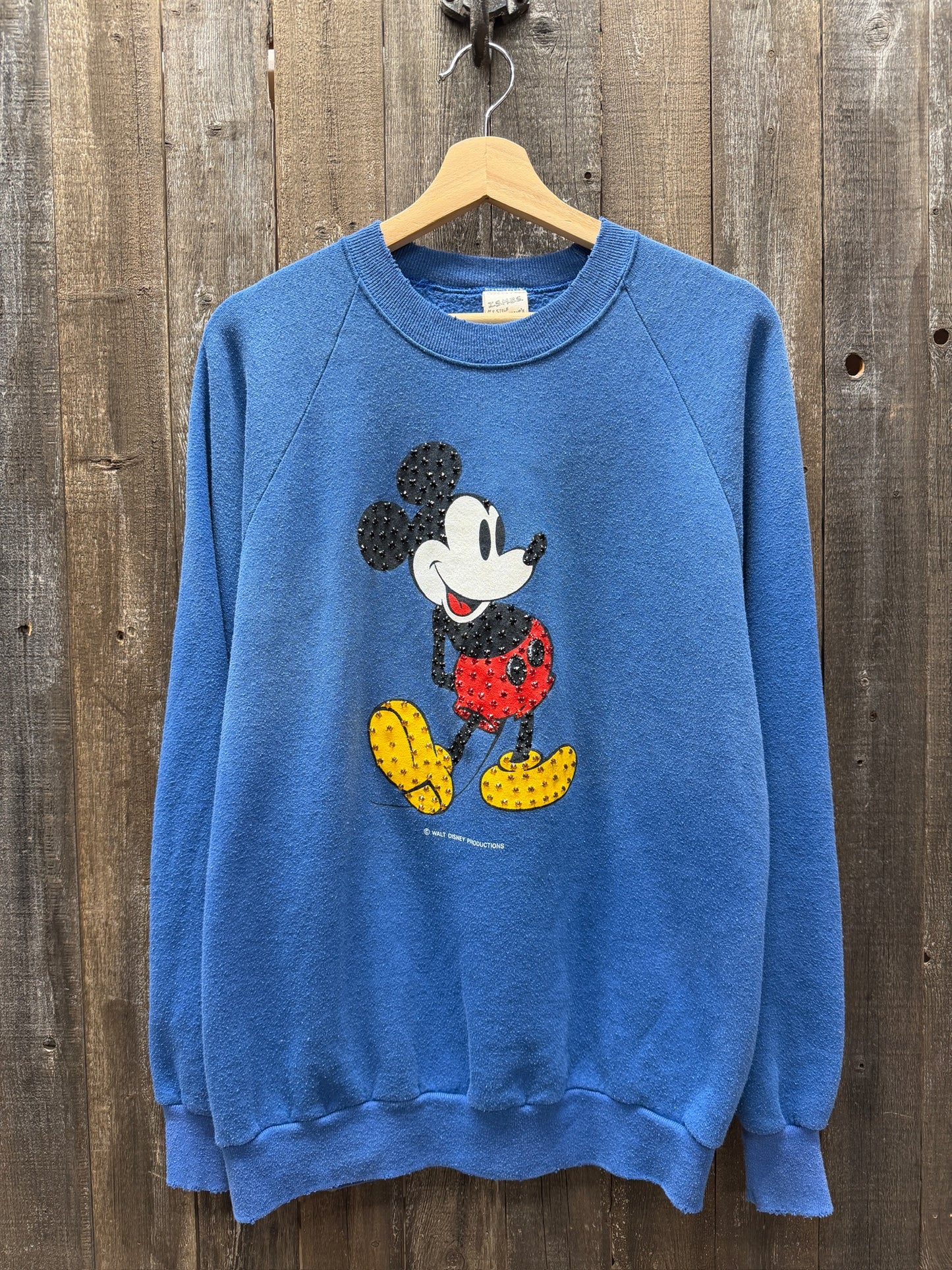 Vintage Mickey Sweatshirt with Rhinestones-L- Customize Your Embroidery Wording