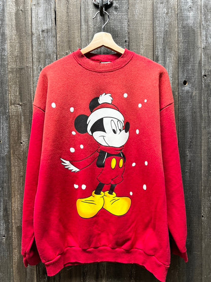 Vintage Christmas Mickey Mouse Sweatshirt-L-Customize Your Embroidery Wording(3Colors)