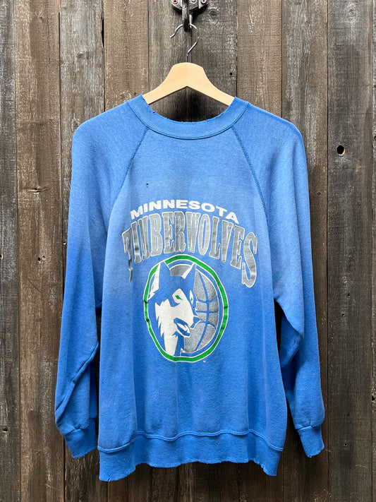 Vintage Minnesota Timberwolves Sweatshirt -L-Customize Your Embroidery Wording