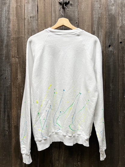 SPLASH PAINT WHITE L/S SWEATS WITH CUSTOM HAND EMBROIDERY-M/L