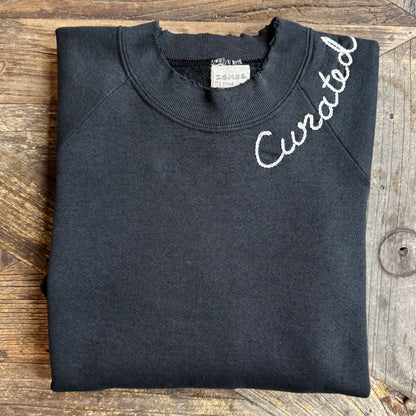 BLACK VINTAGE SWEATS WITH CUSTOM HAND EMBROIDERY
