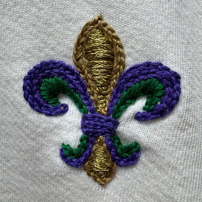 Mardi Gras Fleur de Lis Sweatshirt with Initial Letter on Sleeve (6 Colors)