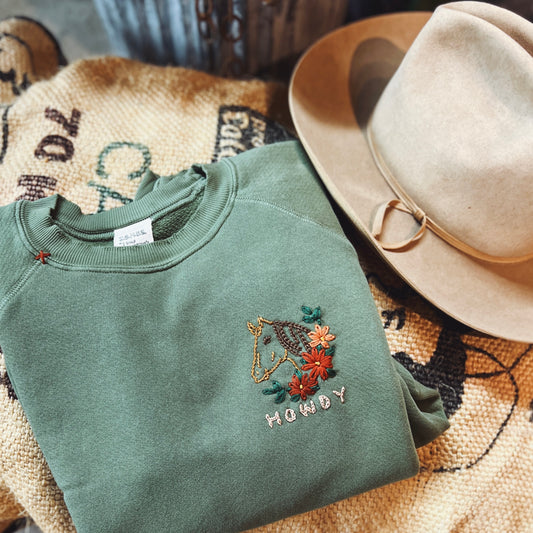 Horse/Flower Howdy Sweatshirt (20 Colors)