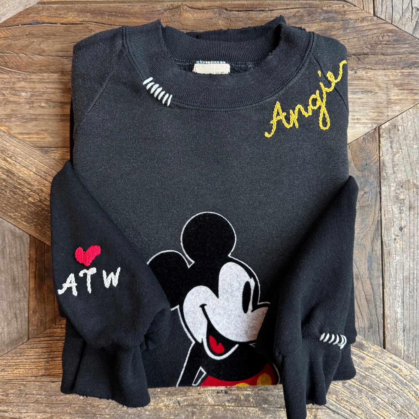 Vintage Mickey Sweatshirt-S,M,L,XL-Customize Your Embroidery Wording on Neckline & Sleeve